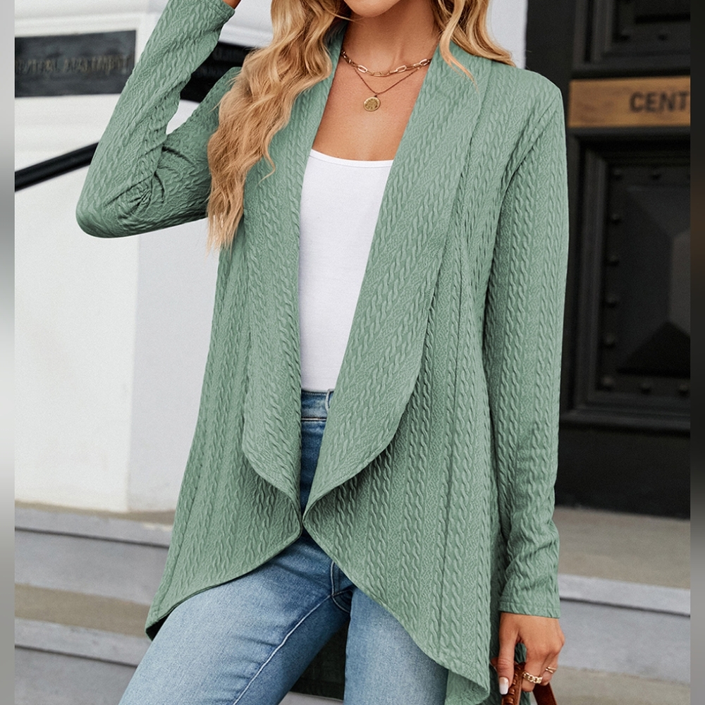 Green Lightweight Open Front Cardigan
